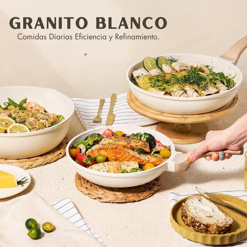 Pack Aravita 14 Piezas - Ollas Antiadherentes de Acero Inoxidable con Revestimiento de Granito + REGALO: 2 Soportes de Ollas