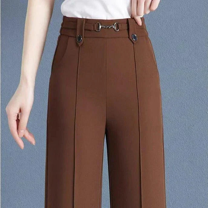 [Pagá 3, Llevate 5] Pantalones de Mujer Lavina de Tiro Alto con Botones Frontales en Poliéster y Seda Color Hielo