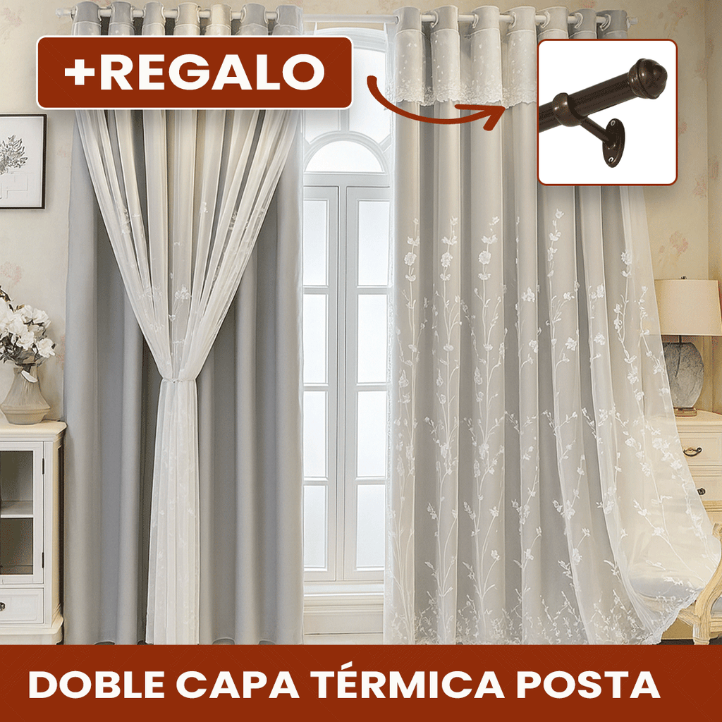 Promo 2x1: Cortina Blackout Royal de Doble Capa con Aislamiento Térmico y Estilo Europeo + Barras de REGALO