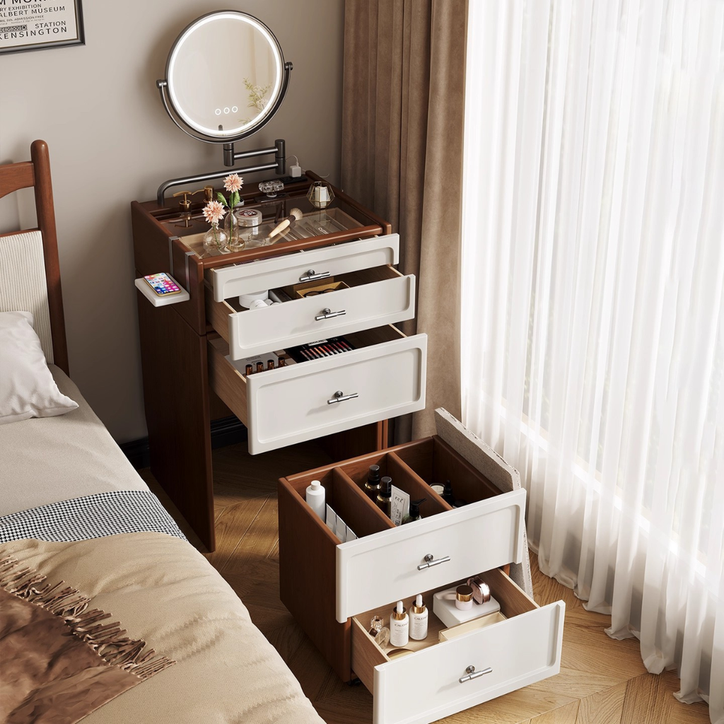 Promo 2x1: Mesita de Dormitorio Organizadora en Madera con 4 Cajones y Diseño Inteligente